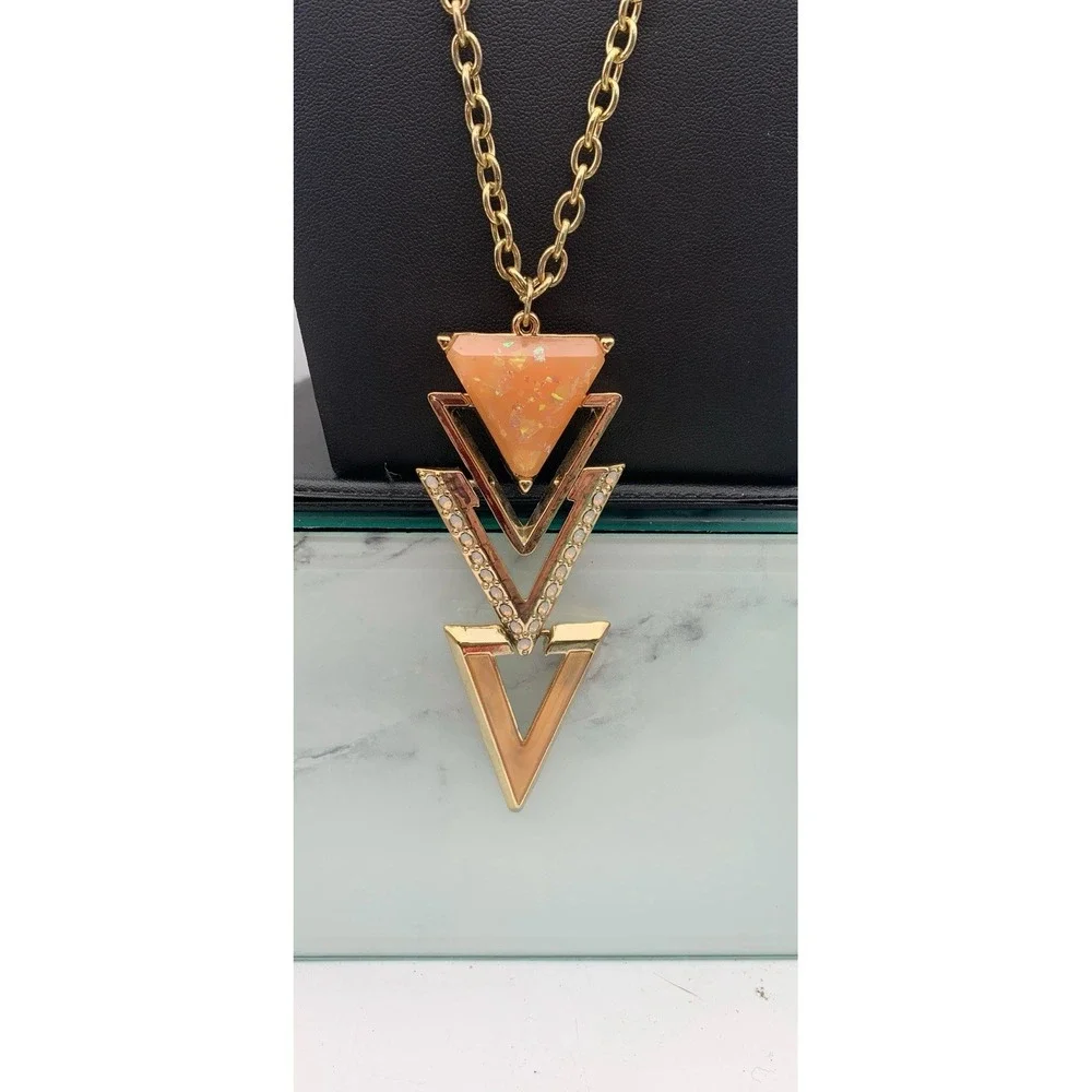 Guess‎ Gold Tone Geometric Drop Pendant Necklace 34-36